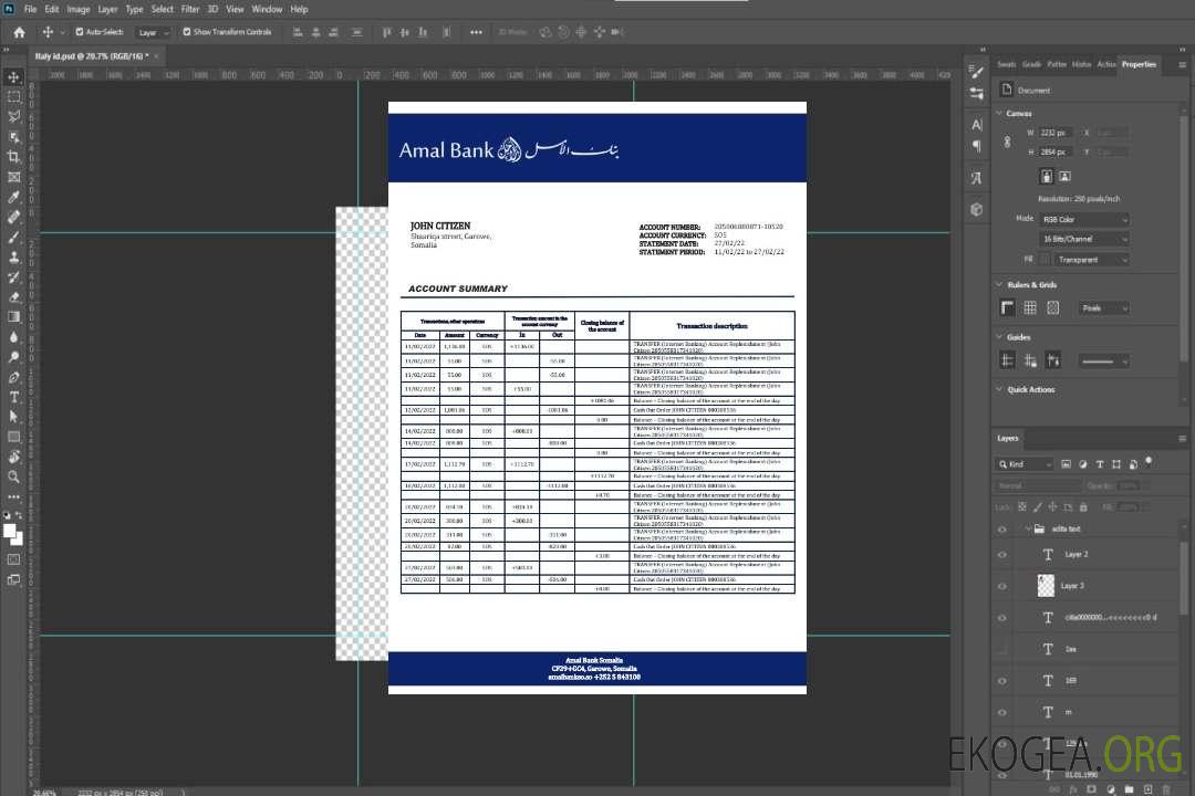 Relevé bancaire Somalie Amal template Relevé bancaire Somalie Amal template